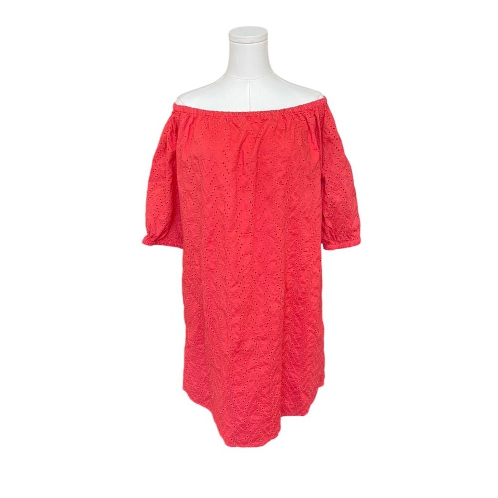 Gap Eyelet Lace Mini Dress Size M Coral Off‎ the Shoulder Coquette 3/4 Sleeves